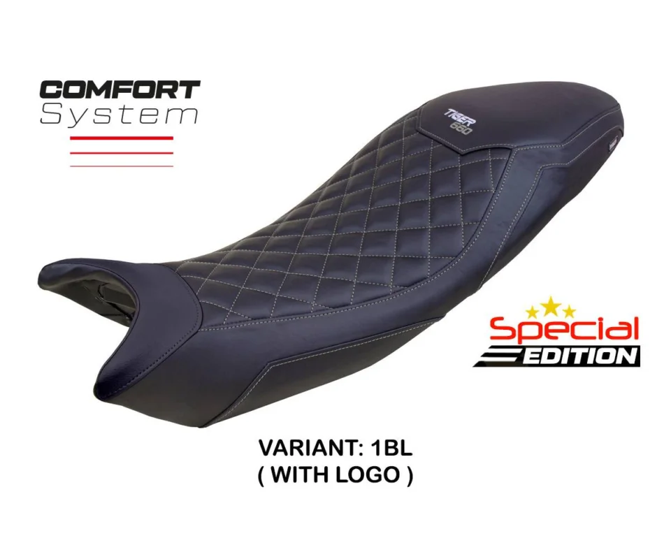 Rivestimento sella Derry Comfort System Special Edition Nero BL + logo Tpz compatibile per TRIUMPH TIGER 660Modelli dal 2021 al 2026 TRTI66DCSE-1BL-1 Offerta Limitata